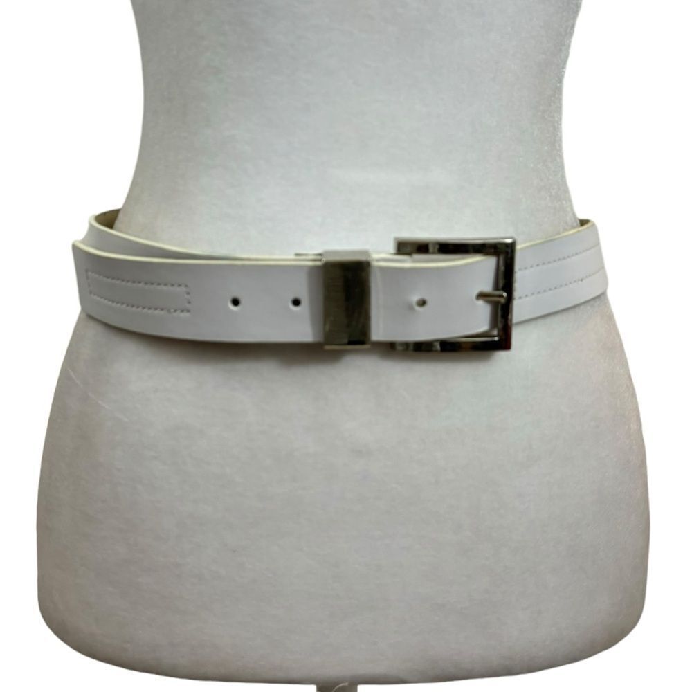 Ladies White Genuine‎ Leather Belt with Silver Hardware Size XL